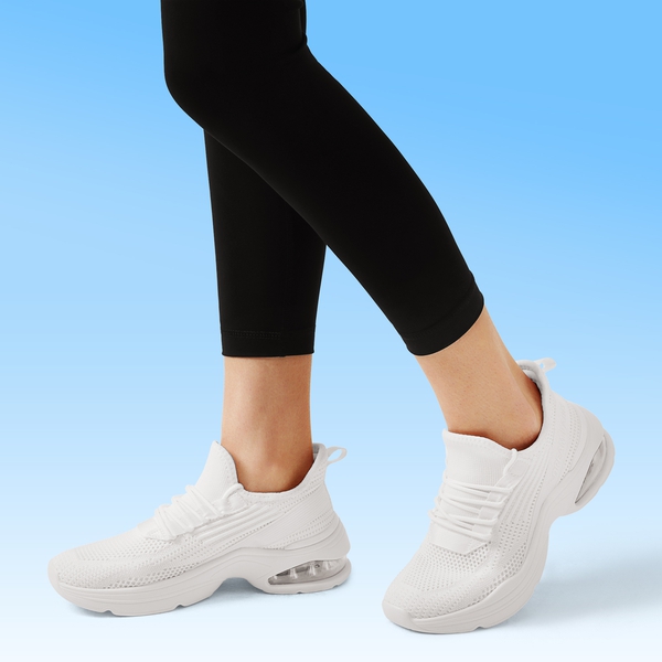 Breathable Knit Air Cushion Sneakers - WHITE - 5